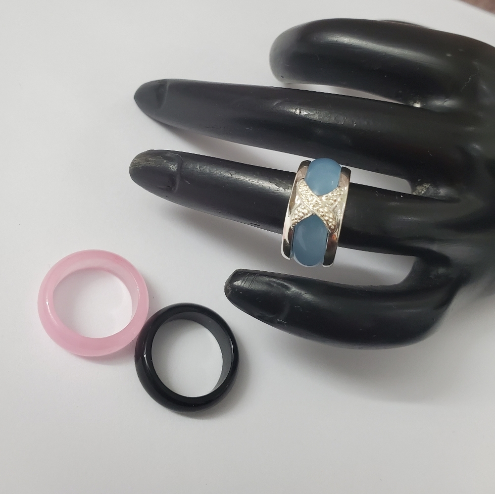 Sterling Silver 925 Interchangeable Jade Ring. - image 1